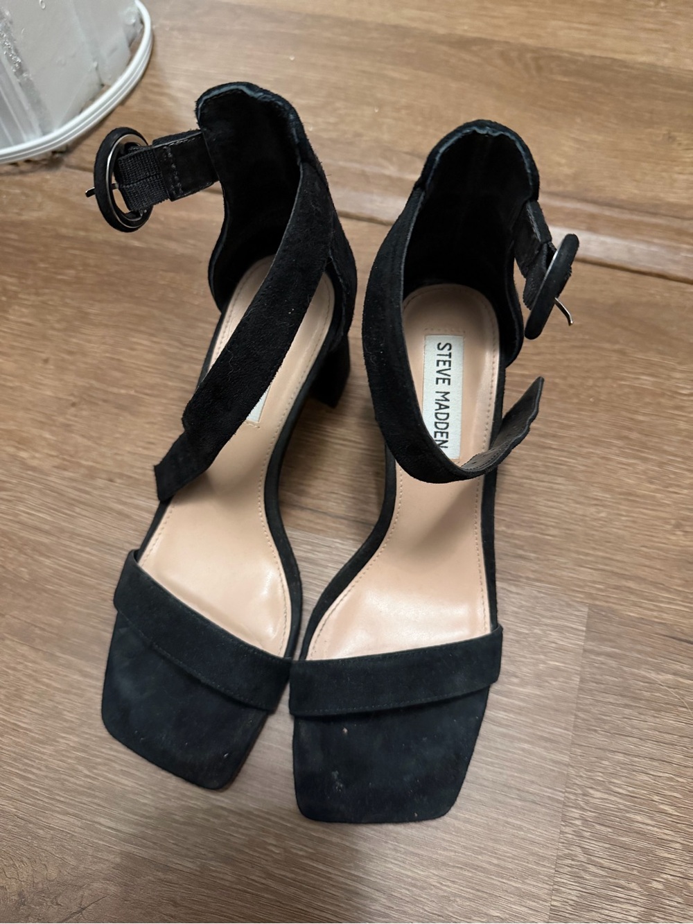 Steve Madden Black Suede Ankle Strap Block Heel Sandals - Picture 2 of 3